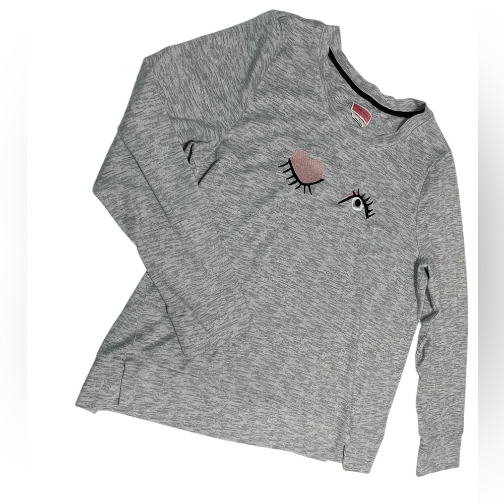 Kate Spade Winking Eye Brushed Knit Long Sleeve Sweater lounge Top size L gray